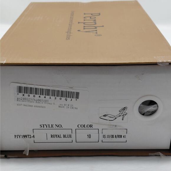 Perphy Womens Heels Size 10 Blue Satin Rhinestone Slingback Cocktail Pumps Shoe - Picture 11 of 12